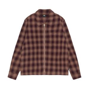 Рубашка Stussy Zip Twisted Yarn Plaid Shirt, коричневый