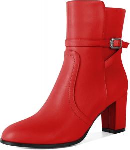 Женские ботильоны Mettesally с массивным каблуком, круглым носком и боковой молнией, осень-зима, высота каблука 7 см, Red