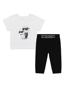 Комплект из футболки и легинсов с принтом Ikonik Karl And Choupette KARL LAGERFELD KIDS, белый