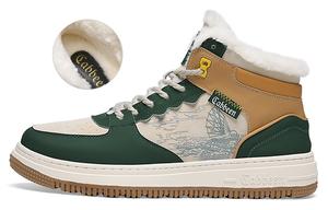 Высокие мужские скейтерские кеды Cabbeen зелёные, бежево-зелёные (с флисовой подкладкой)