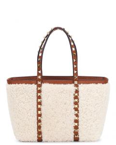 Миниатюрная большая сумка Rockstud Valentino Garavani, цвет Naturale & Selleria