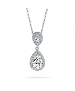 Ожерелье с подвеской-солитером из кубического циркония в форме груши, посеребренная латунь Bling Jewelry, clear