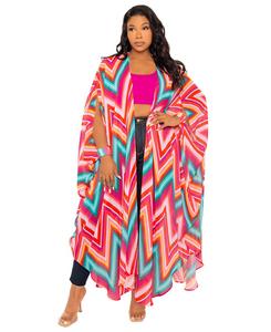 Женский халат большого размера с узором шеврон и ремешком на запястье Buxom Couture, Pink multi