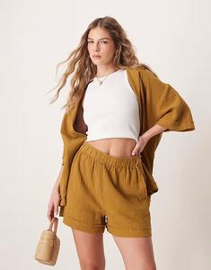 Шорты из марли ASOS DESIGN с необработанными краями, цвет оливковый