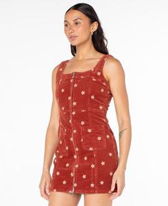Женское вельветовое платье с квадратным вырезом и вышивкой в стиле сами Roxy, Cinnabar Sol Searcher Ditsy