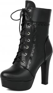 EDEELVEEYS Женские черные ботильоны на платформе с молнией, элегантные туфли с шипами на каблуке, удобные короткие ботинки для длительных прогулок