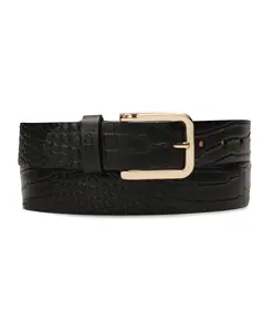 Ремень с тиснением под крокодила Kazar, черный