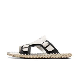 Mulinsen Кожаные слайдеры с пэчворком устойчивые к истиранию мужские сандалии, цвет Sand