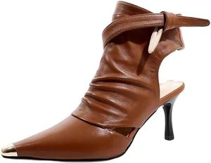 Женские ботильоны с острым носком и ремешками на высоком каблуке, дышащие, для платья Generic, Brown