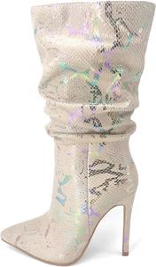 Женские ботинки iadore до колена из искусственной кожи под змеиный принт на высоком каблуке с заостренным носком, на каждый день, Off-White