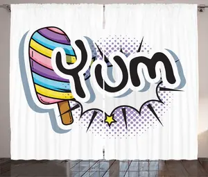 Шторы ABAKUHAUS Yum Rustic, с детским текстом в стиле поп-арт, универсальные ленточные шторы для гостиной с петлями и крючками, 280 x 225 см, разноцветные Abakuhaus
