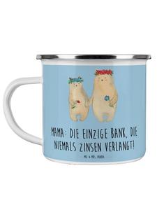 Эмалированная кружка для кемпинга Скамья матери с надписью пастельно-голубого цвета Mr. & Mrs. Panda