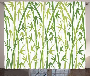 Штора ABAKUHAUS "Азиатские листья", деревенский стиль, бамбук в мультяшном стиле, присборенная штора для спальни с петлями и крючками, 280 x 175 см, зеленый и светло-зеленый Abakuhaus