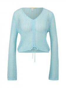 Вязаный свитер цвета 6045_светло-бирюзовый QS