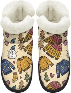 Женские зимние ботинки KEIAHUAN, утепленные ботильоны с меховой подкладкой, легкие и удобные уличные ботинки на плоской подошве, Christmas Theme