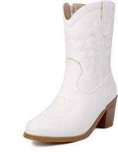 Женские классические ковбойские сапоги MRKEWUNEY с острым носком, низким каблуком и западным дизайном, 50 White