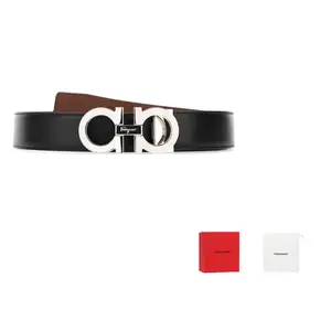 Ferragamo Мужской ремень из телячьей кожи черный шириной 3.3 см, Black