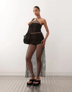 Шоколадно-коричневая юбка макси из сетчатой ​​ткани Monki