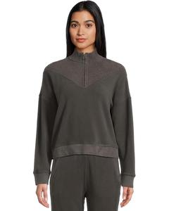 Женский худи Barefoot Dreams Brushed Fleece With Cozychic Ultra Lite Rib 1/2 Zip Pullover, Carbon
