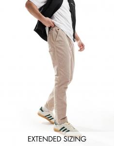 Серо-коричневые вельветовые брюки зауженного кроя с эластичной резинкой на талии ASOS DESIGN Taupe