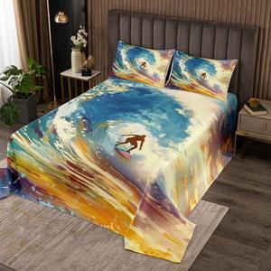 Erosebridal Комплект постельного белья Surf Surfer Queen Quilt в морском стиле с принтом океанских волн, Orange Blue