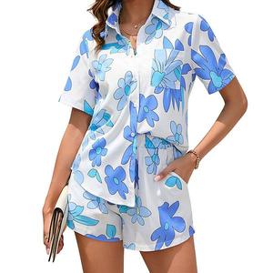 Женский комплект с принтом: футболка с коротким рукавом и шорты Clearflower, Blue White