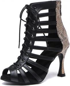 Женские танцевальные ботинки SWDZM латинские бальные туфли на низком каблуке с молнией, QJW7273, Black-Heel 3 1/2 Inch-Rubber-L543