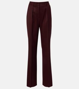 Плиссированные брюки прямого кроя из вирджин вула с высокой посадкой Max Mara, Ciliegia