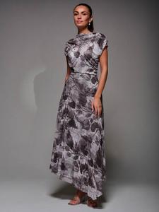 Асимметрильное платье миди с драпированным вырезом Jolie Moi, Grey Abstract