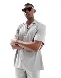 ONLY & SONS рубашка с плиссированным воротником Revere серого цвета