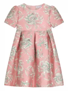 Платье с цветочным жаккардом и плиссе Dolce & Gabbana Kids, розовый