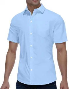 Мужская рубашка на пуговицах с коротким рукавом однотонная ретро
