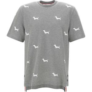 Футболка с вышивкой собаки Crewneck THOM BROWNE, серый