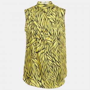Шелковый топ без рукавов с принтом Etro желтого цвета