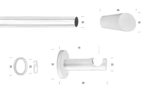 Карниз для штор GARESA "БЕЛЫЙ", 1 направляющая, желаемая длина, комплект для штор, выдвижной, настенный монтаж, кнопка со скошенным концом 470 см, Ø 20 мм, белый