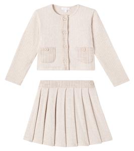 Комплект из кардигана и юбки в рубчик Patachou, бежевый