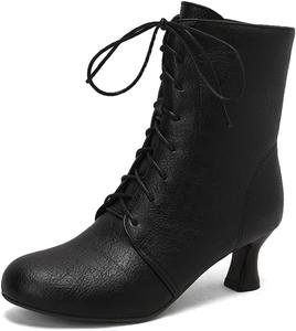 Женские ботильоны с шнуровкой и средним каблуком LYYSKY. Пожалуйста, смотрите таблицу размеров и описание товара. Размеры: US4-US17 / EU34-EU50, Black(Pu)