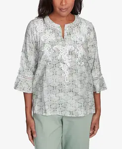 Женский топ Santa Fe с вышитым геометрическим узором и расклешенными рукавами Alfred Dunner, мультиколор