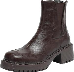 Классические женские ботинки Челси с квадратным носком, короткие, с широким каблуком и эластичными вставками по бокам BULVJ, Brown