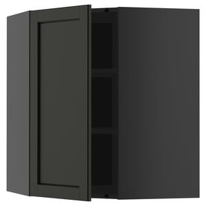 Угловой настенный шкаф с полками, черно-серый/черная тонировка Lerhyttan, 68x80 см. IKEA Metod