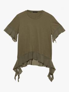 Футболка из хлопка с присборенным воротником-гольф свободного кроя SISLEY, Military Green