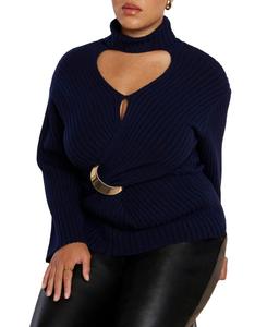 Женский свитер больших размеров, ребристый топ-бандо ELOQUII, Navy