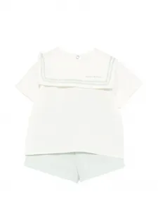 Комплект из полосатой футболки и шорт Petit Bateau, бежевый