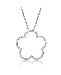 Ожерелье из стерлингового серебра с кубическим цирконием в форме большого раскрытого цветка Genevive, silver