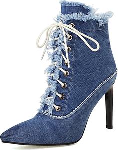 Женские ботильоны SaraIris с массивным каблуком, заостренным носком и молнией, высокие каблуки, джинсовые ботильоны для женщин, 6 Blue