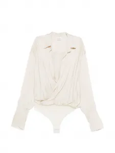 Боди с запахом и поло-воротником Paloma The Andamane, бежевый