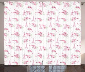 Штора ABAKUHAUS Eiffel Rustic, весенний горошек, универсальная ленточная штора для гостиной с петлями и крючками, 280 x 245 см, зеленый, белый, розовый Abakuhaus