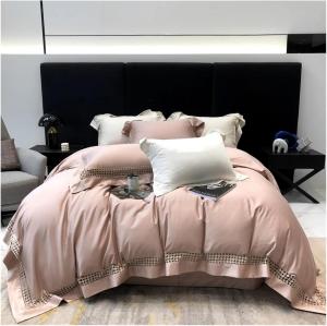 YUSIWOAL Комплект постельного белья из египетского хлопка 100S с узором "houndstooth" и ажурной каймой Pink