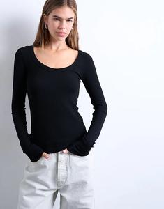 Лонгслив Topshop премиум-класса в рубчик с длинными рукавами и широким круглым вырезом, черный цвет