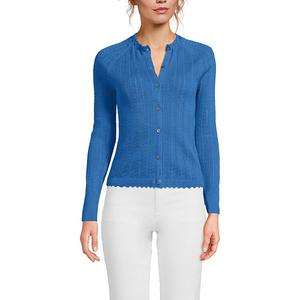 Женский кардиган из хлопка с отделкой сатином Lands' End, Muted Cobalt Blue